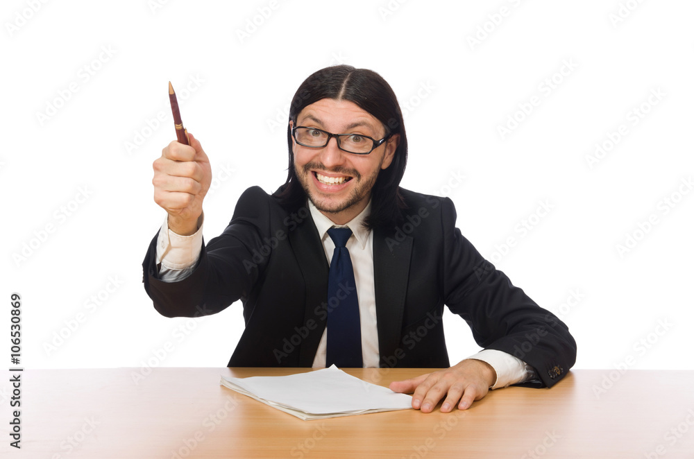 Businessman at workplace isolated on white Businessman at workplace isolated on white