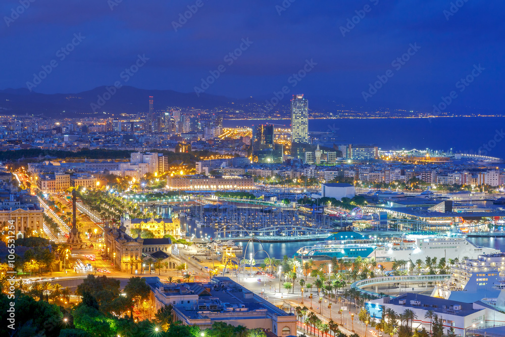 Barcelona. View of the city at night.