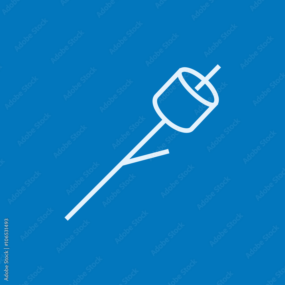 Marshmallow roasted on wooden stick line icon. Marshmallow roasted on wooden stick line icon.