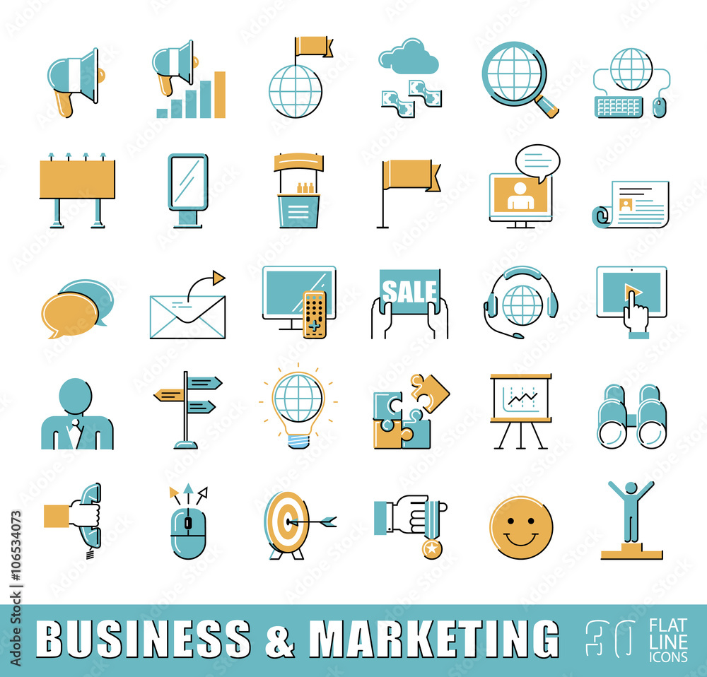 Set of flat line business and marketing icons. Collection of premium quality icons for advertising and communication. Vector illustration.
Set of flat line business and marketing icons. Collection of premium quality icons for advertising and communication. Vector illustration.