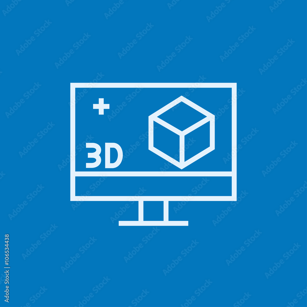 Computer monitor with 3D box line icon. Computer monitor with 3D box line icon.