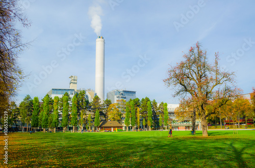 view of josefswiese park in central zurich in autumn photo