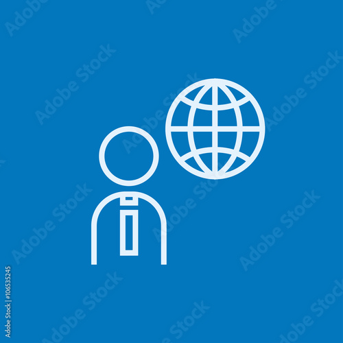 Man with globe line icon.