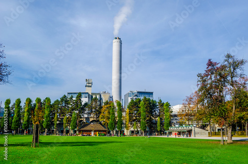 view of josefswiese park in central zurich in autumn photo