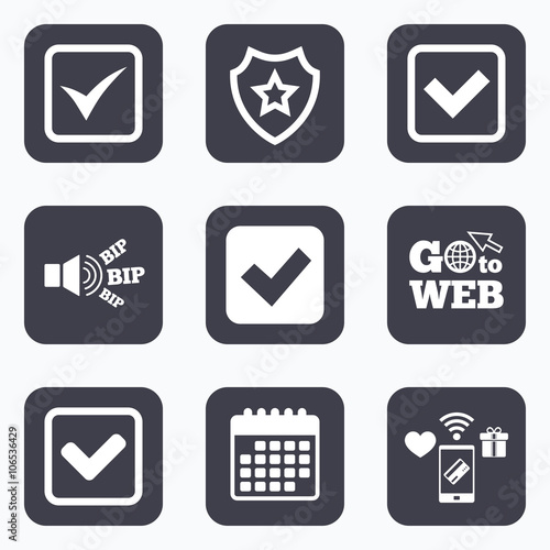 Check signs. Checkbox confirm icons.