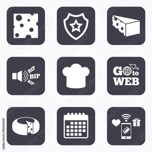 Cheese sign. Sliced food with chief hat icons.