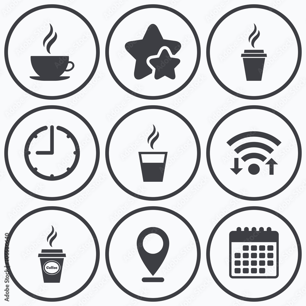 Coffee cup icon. Hot drinks glasses symbols. Coffee cup icon. Hot drinks glasses symbols.