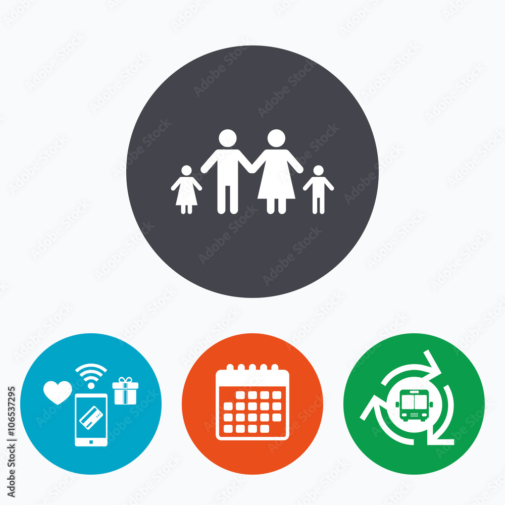 Complete family with two children sign icon. Complete family with two children sign icon.