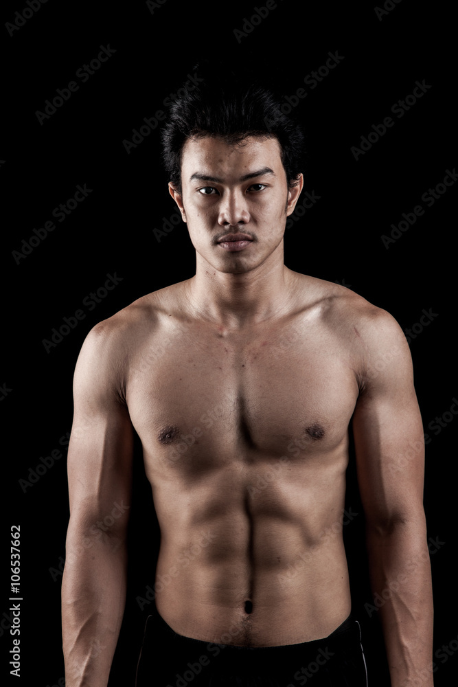 Muscular Asian man  show his body