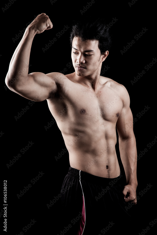 Muscular Asian man  show his body