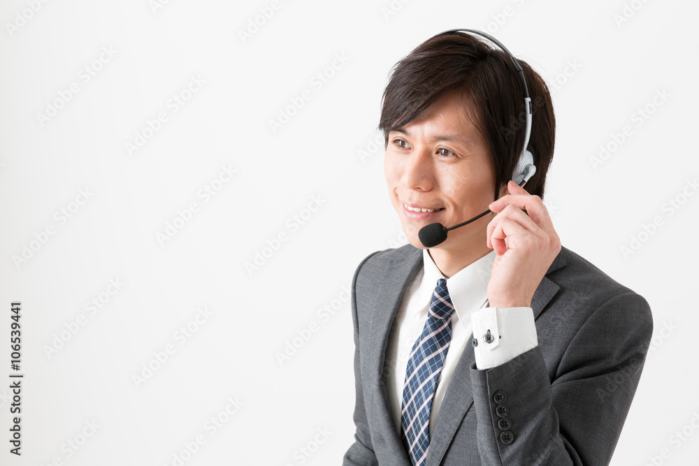 asian businesswoman with headset on white background asian businesswoman with headset on white background