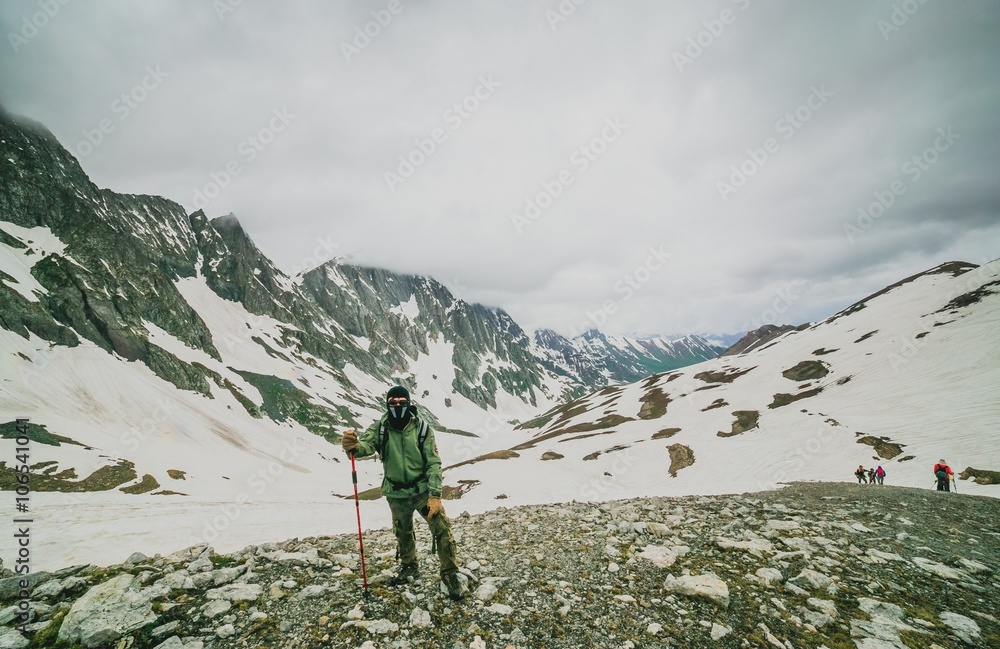 Fototapeta premium hiking on snow mountain
