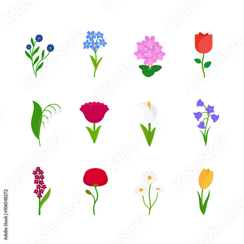 Spring flowers. Fun and cute vector spring flowers icons