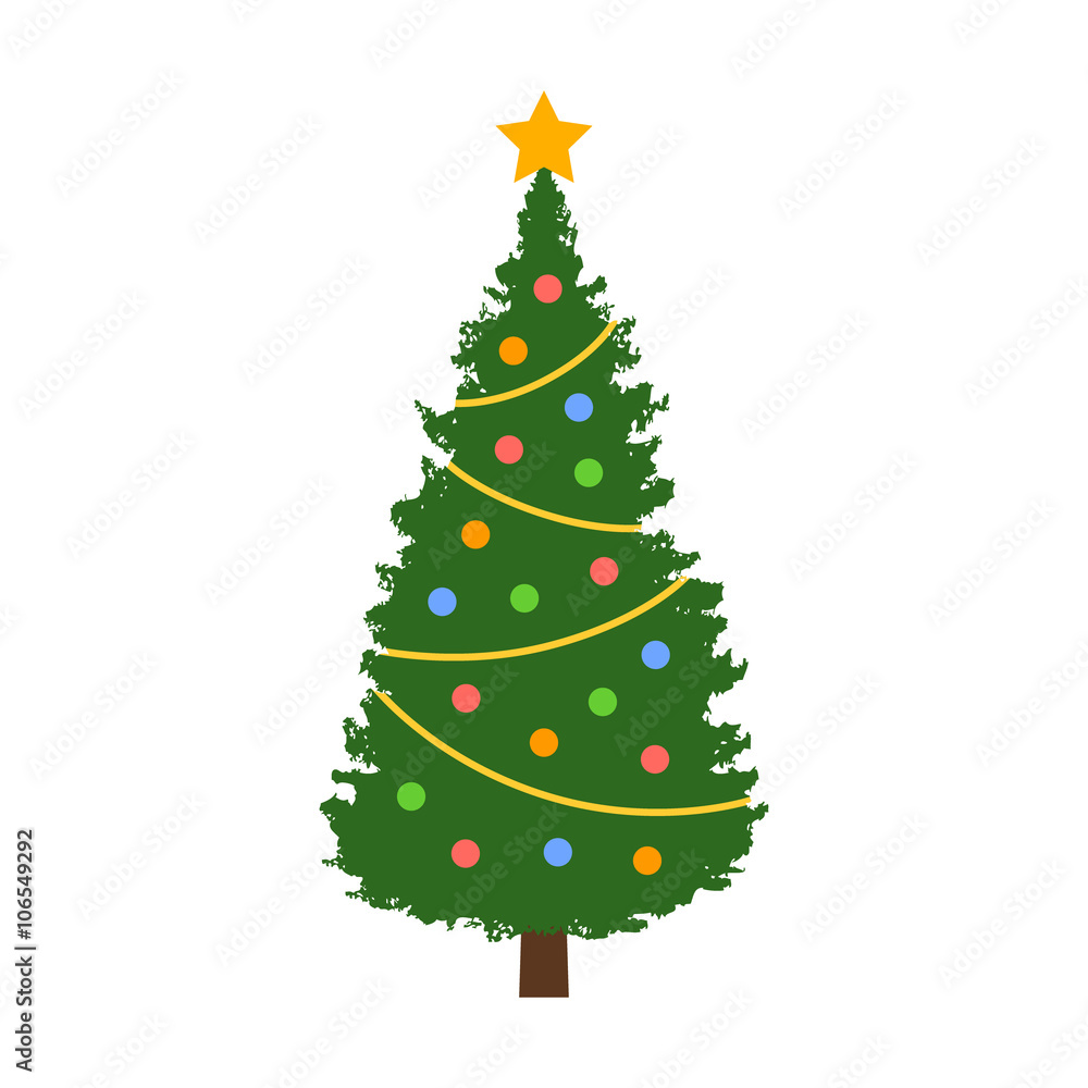 Christmas tree with decorations and star flat icon for apps and websites Christmas tree with decorations and star flat icon for apps and websites