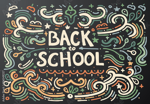Fototapeta Naklejka Na Ścianę i Meble -  Back to school chalkboard sketch. Vector illustration.
