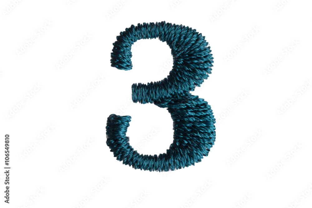 Number 3, alphabet of green thread isolated on white background Number 3, alphabet of green thread isolated on white background