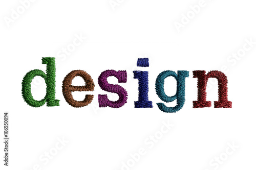 thread embroidery word design isolate on white background