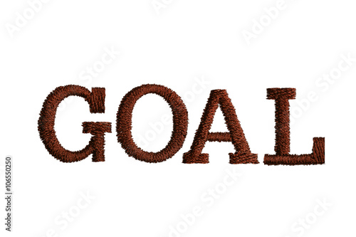 thread embroidery word goal isolate on white background
