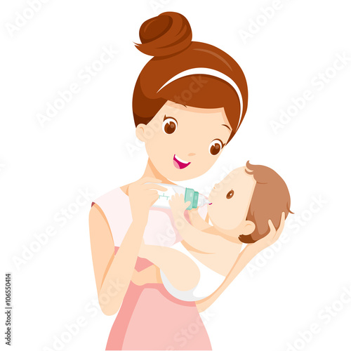 Mother Feeding Baby With Milk In Baby Bottle, Mother’s day, Mother, Baby Bottle, Feeding, Sucking, Infant, Motherhood, Innocence
