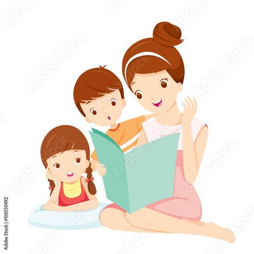 Mother Reading Tale Book To Daughter And Son, Mother, Mother’s Day, Children, Tale, Reading, Family, Relaxing 