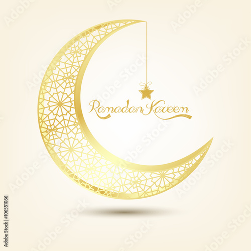 Golden crescent moon on brown background