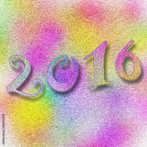 2016 text on a festive colorful gritty background.