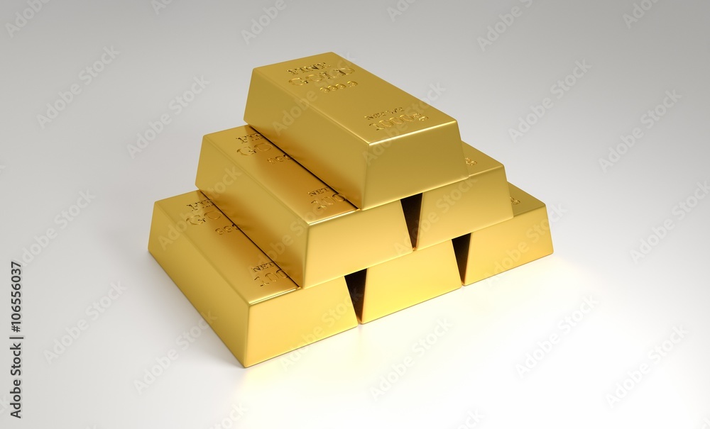 Stacked pile of gold bars. 3D illustration. Stacked pile of gold bars. 3D illustration.