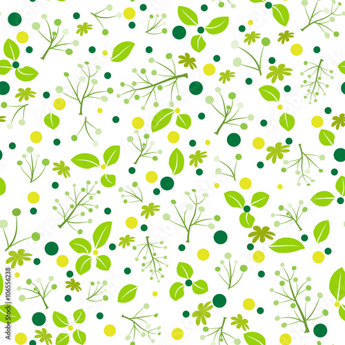 Flower and leaf green pattern seamless on white background. Pattern swatches included in file.