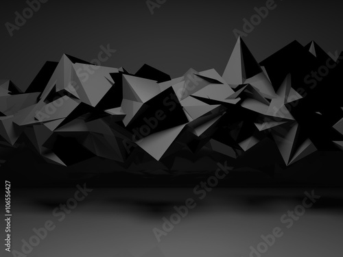 Fototapeta Naklejka Na Ścianę i Meble -  Black shiny chaotic polygonal structure, 3d