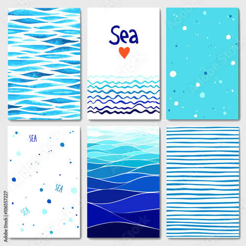 Set of 6 cards templates with sea background