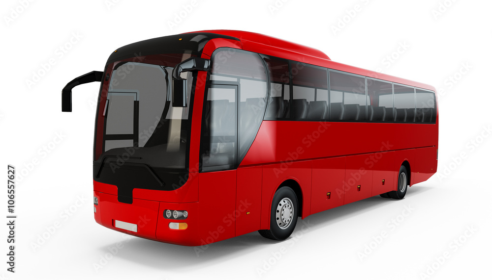 Red big tour bus isolated on white background