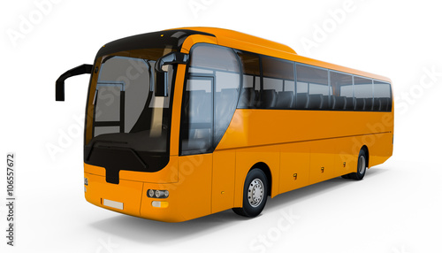 Orange Yellow big tour bus isolated on white background