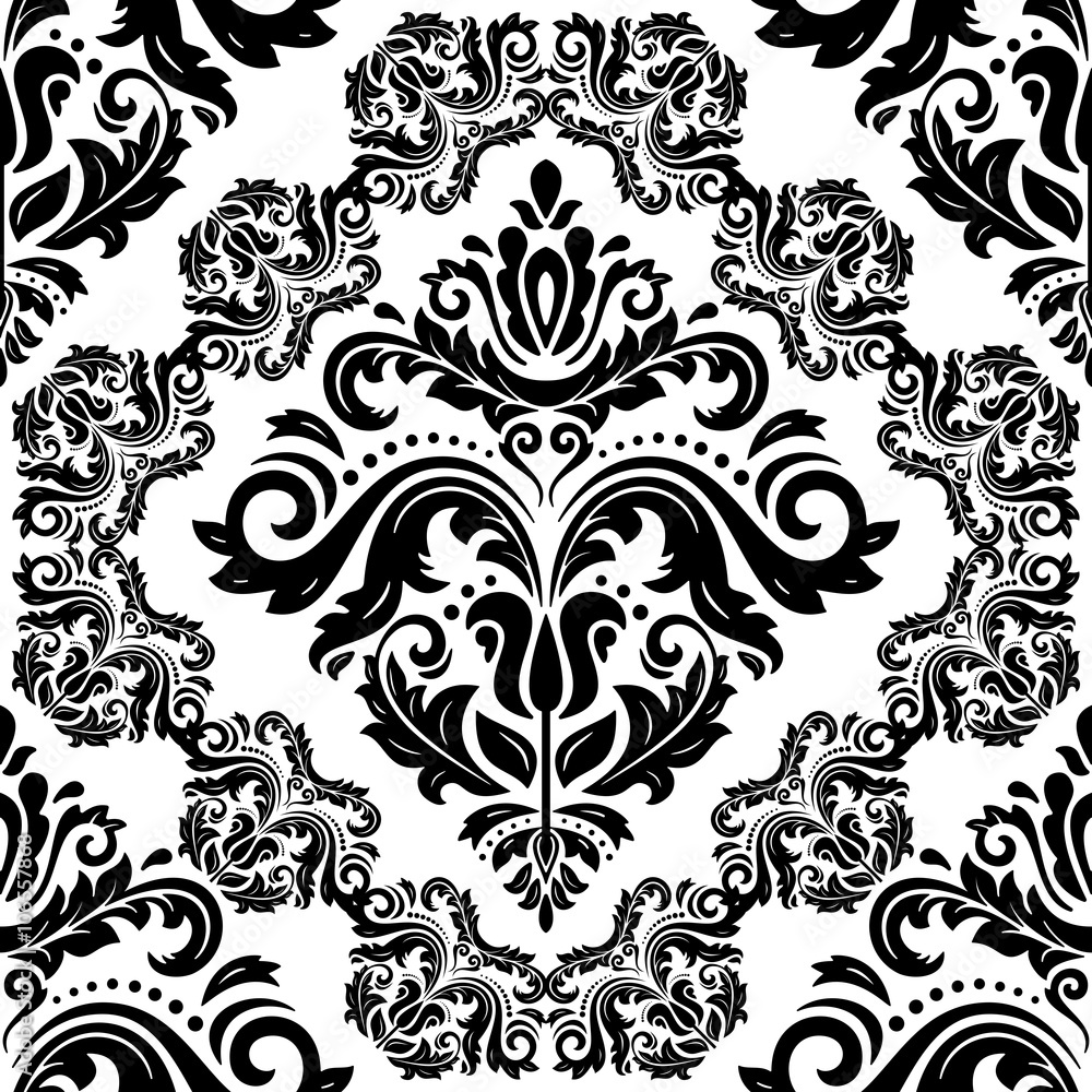 Seamless oriental ornament in the style of baroque. Traditional classic vector pattern. Black and white wallpaper