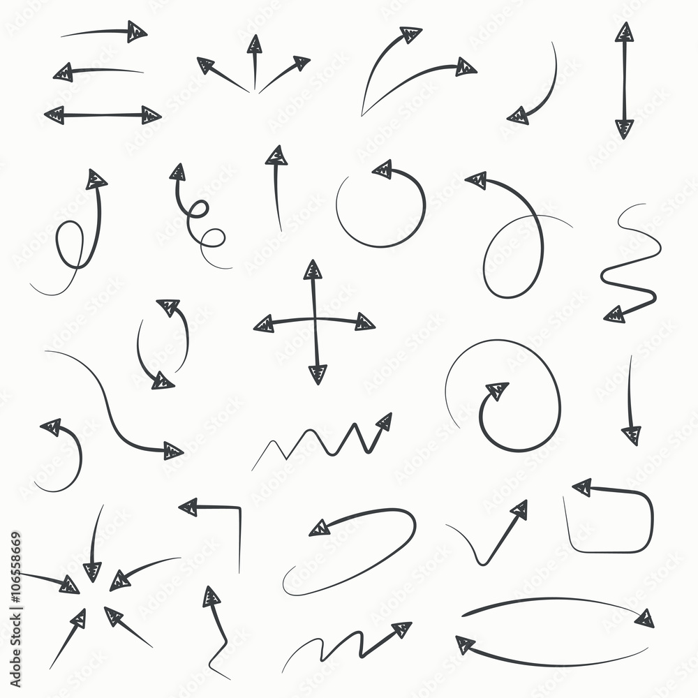 Sketch arrow set. Vector illustration for your business and education design. Hand drawn Elements for design - obrazy, fototapety, plakaty 