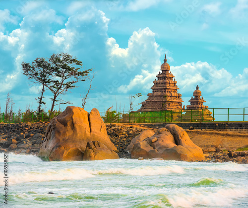 beautiful landscape of monolithic famous Shore Temple near Mahab photo