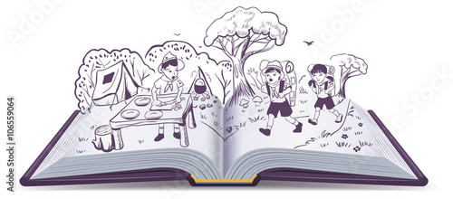 Open book. Summer rest. Scouts at camp