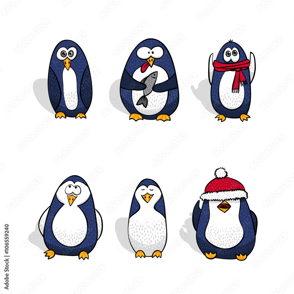 Fototapeta premium Penguins vector set. Isolated vector collection.