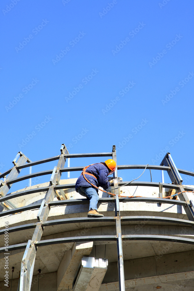 Construction site, the welding workers at work