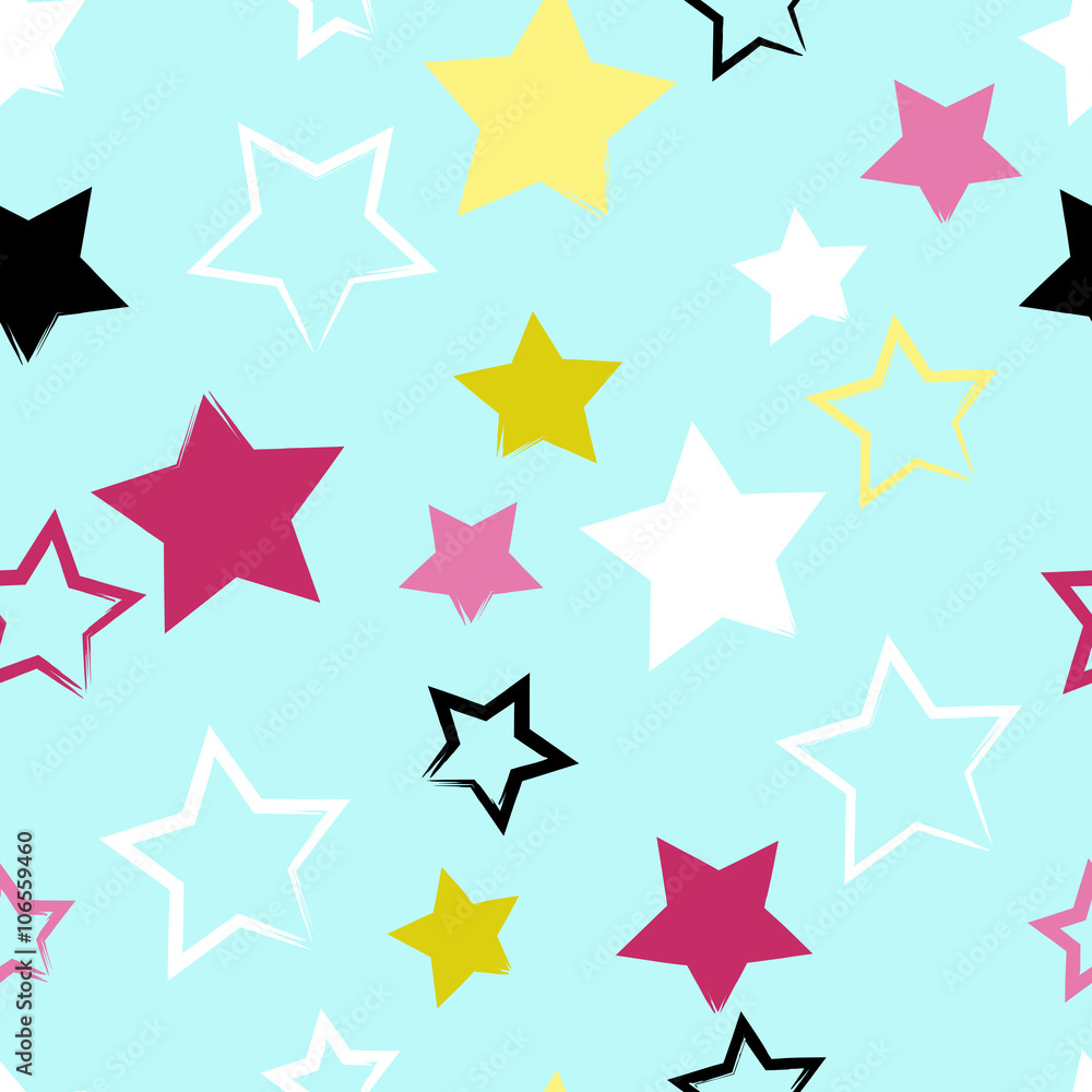 Cute vector seamless pattern . Brush strokes, stars. Endless texture can be used for printing onto fabric or paper Cute vector seamless pattern . Brush strokes, stars. Endless texture can be used for printing onto fabric or paper