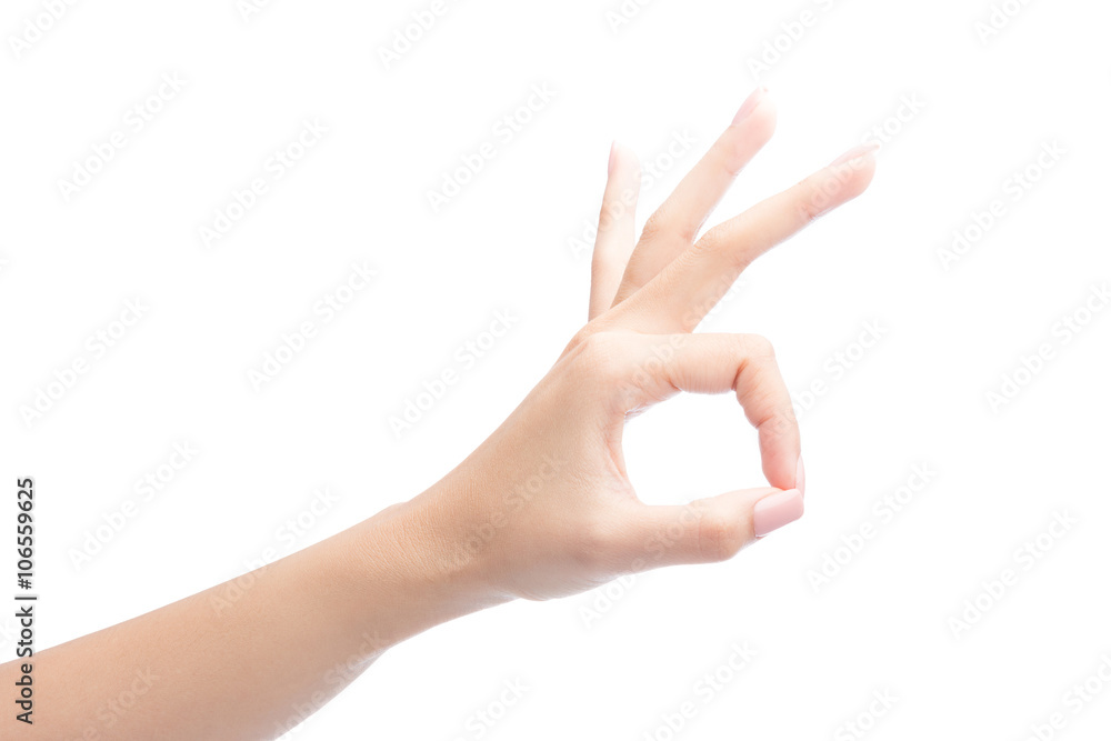 Woman Hand OK sign, Isolated on white with clipping path include Woman Hand OK sign, Isolated on white with clipping path include