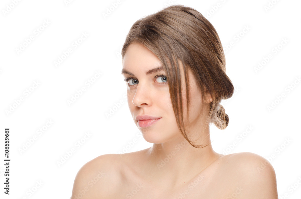 Portrait of beautiful woman on white background Portrait of beautiful woman on white background