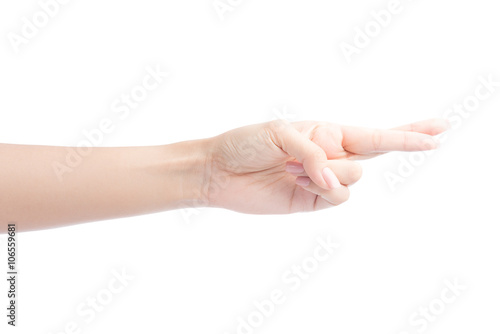 Female hand fingers crossed Isolated on white with clipping path