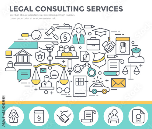 Legal consulting services concept illustration, thin line flat design