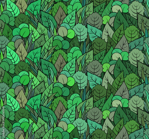 Green spring leafs - seamless pattern. Vector endless floral nature ornament.
