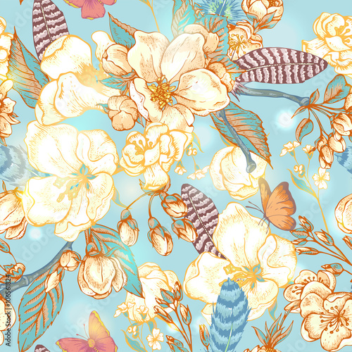 Vintage garden spring seamless pattern