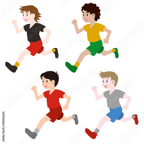 children running around the earth and soccer ball, vector illustration