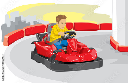 Boy driving go kart