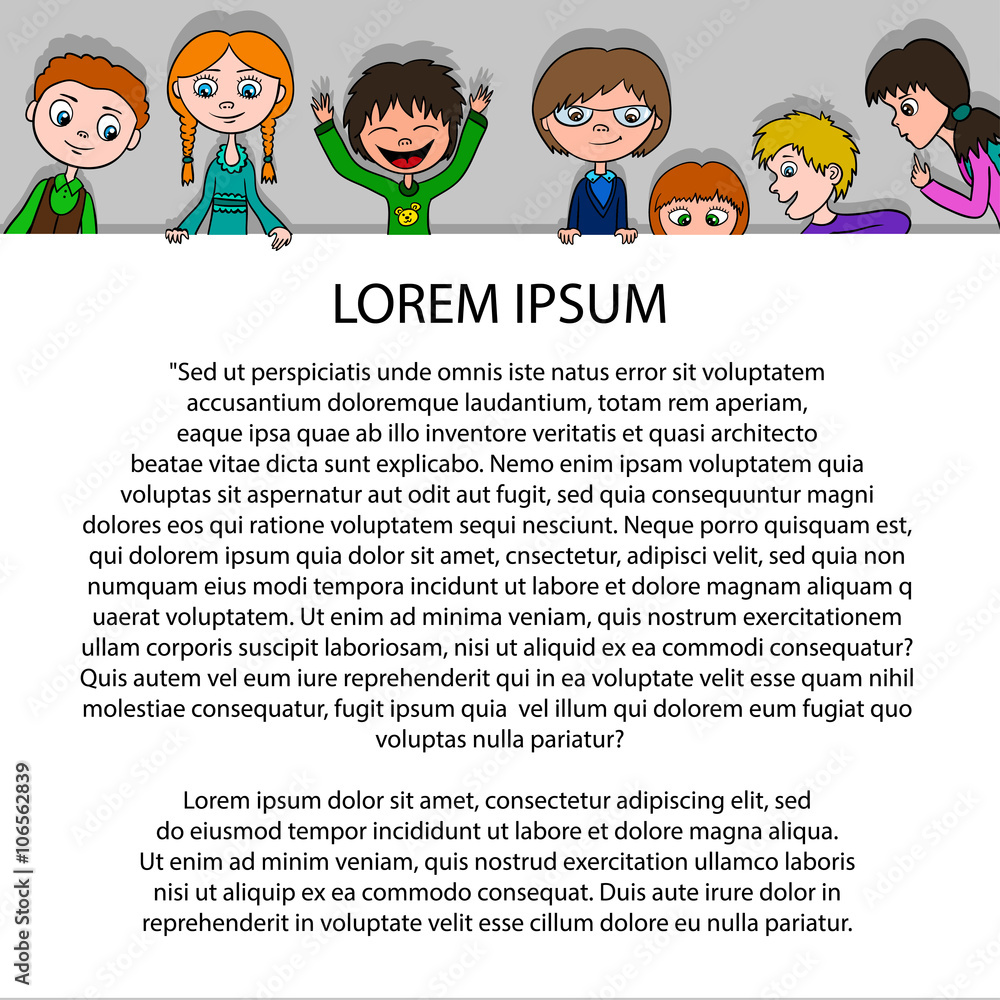 Frame for text in cartoon style with funny kids on paper. Template for poster. Frame for text in cartoon style with funny kids on paper. Template for poster.