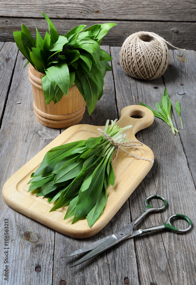 Ramson or wild garlic on a cutting board Ramson or wild garlic on a cutting board