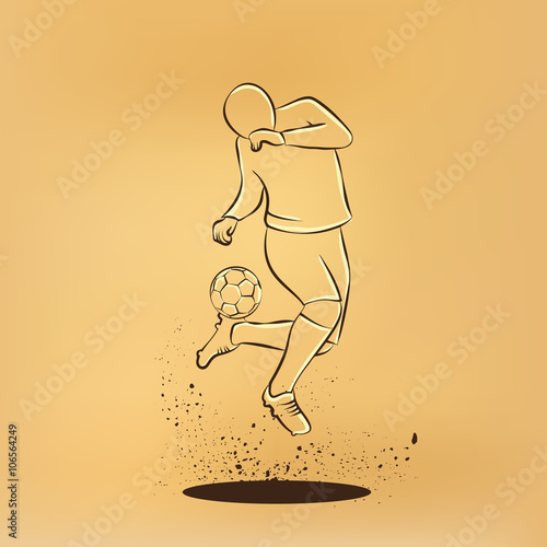 Soccer player makes a feint. Vector retro drawing illustration.